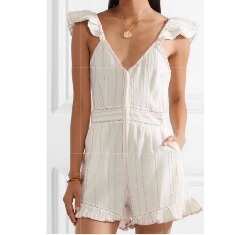 LoveShackFancy Lucy Striped Romper Pink White 'cloud' Size 10 NWT